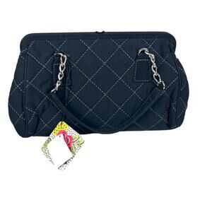 Vera Bradley Womens Black Quilted Handle Bag Silver Strap Ball Lock Closure NWT